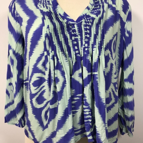 Anthropologie " Vanessa Virginia" Blue & Mint Top - Picture 2 of 8